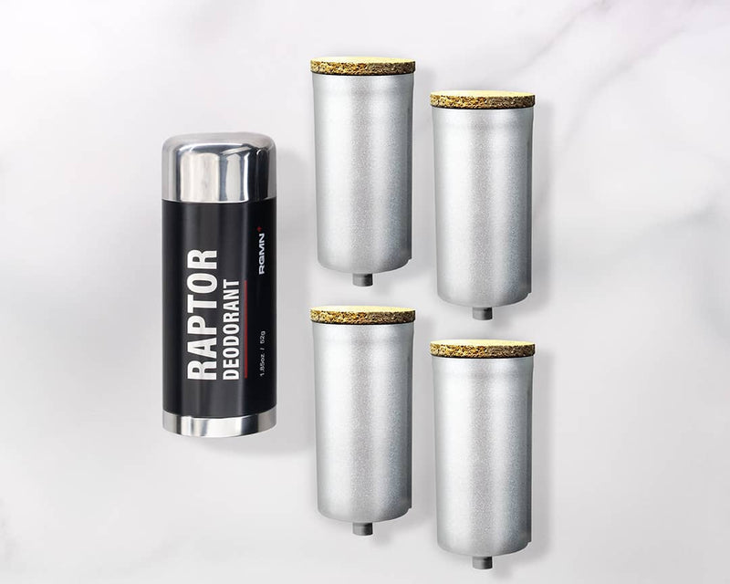 A RAPTOR deodorant tube, and four refill inserts