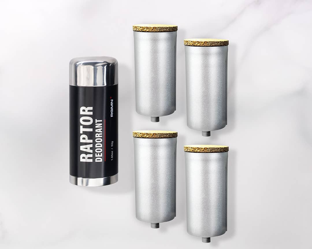 A RAPTOR deodorant tube, and four refill inserts